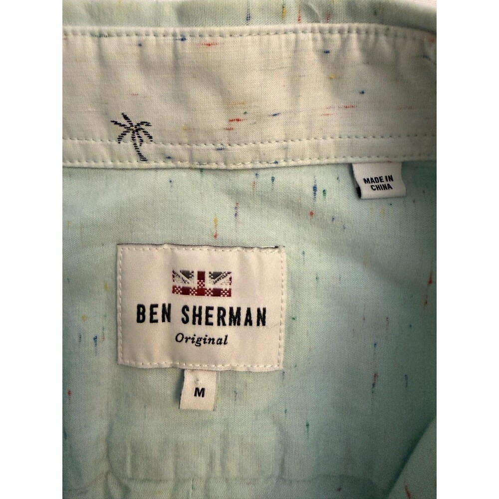 Ben Sherman Original Men's M Long Sleeve Button Down Shirt Mint Green Speckled - Picture 5 of 13